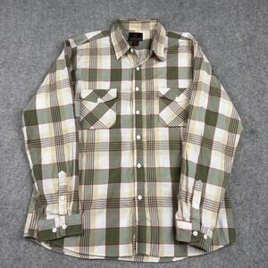 Swiss Cross Button Up Shirt Mens XL Green Plaid Long Sleeve Utility Pocket